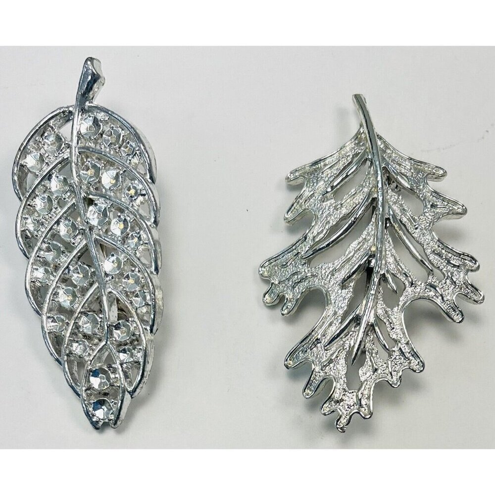 Set 2 Silvertone 2.5" Leaf BROOCHES Brooch Lapel Pins Pinbacks Jewelry EUC